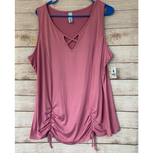 M. Fasis Mauve Pink Sleeveless Stretchy Knit Tank Top Ruched V-neck 2X NWT - Picture 1 of 6